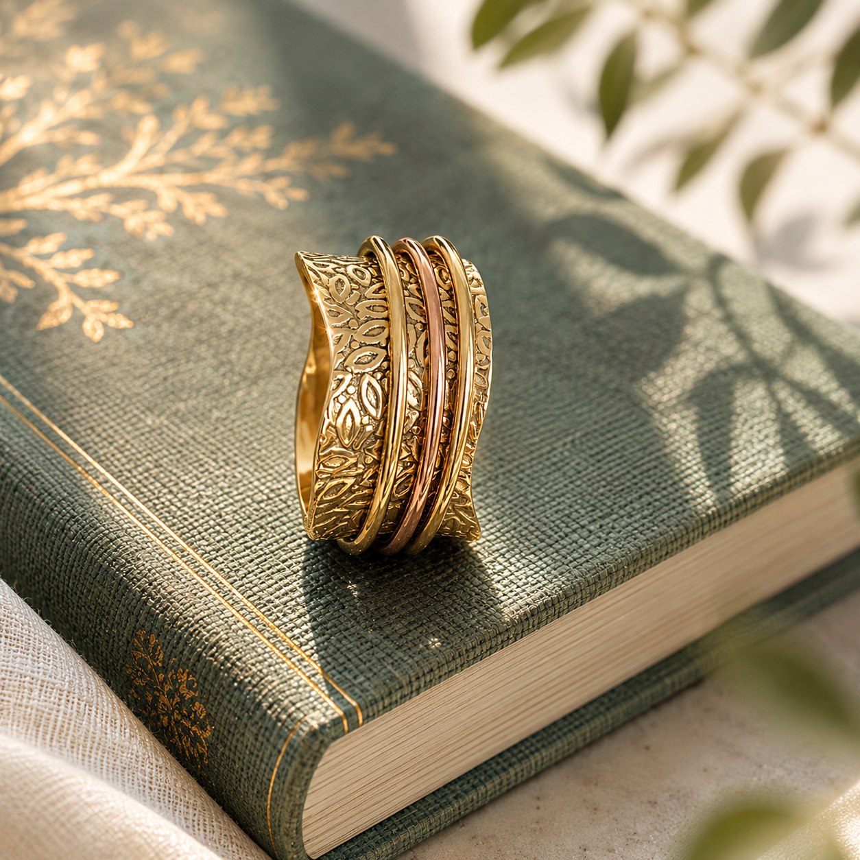 Anxiety Ring / Fidget Ring auf einem Buch