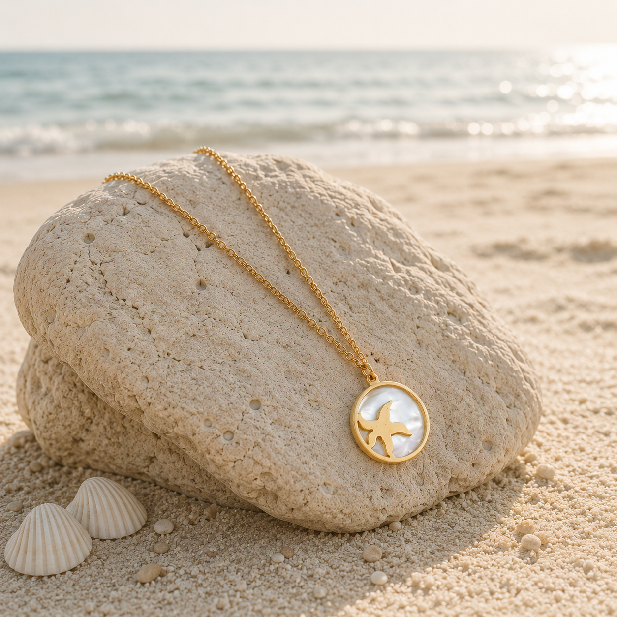 Halskette mit Seesternen im Kreis in Gold